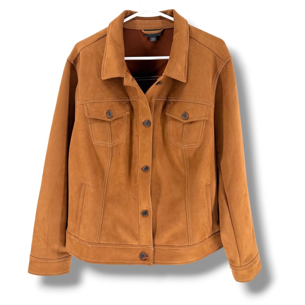 J. Jill Wearever Collection Faux Suede Jacket Cognac Brown Plus Size 2X Womens